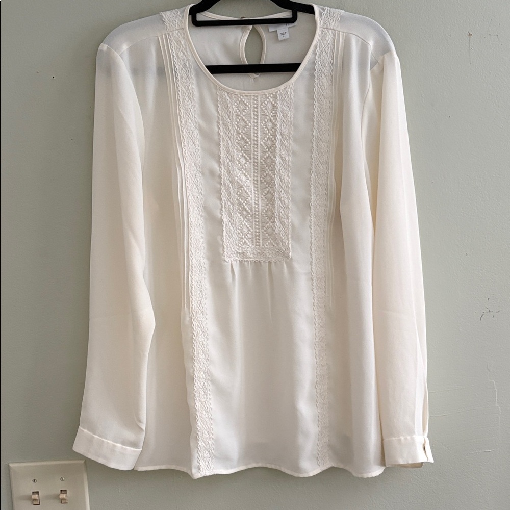 J.Jill Lace-Trim Pintucked Top ~ Cream L - Picture 3 of 6